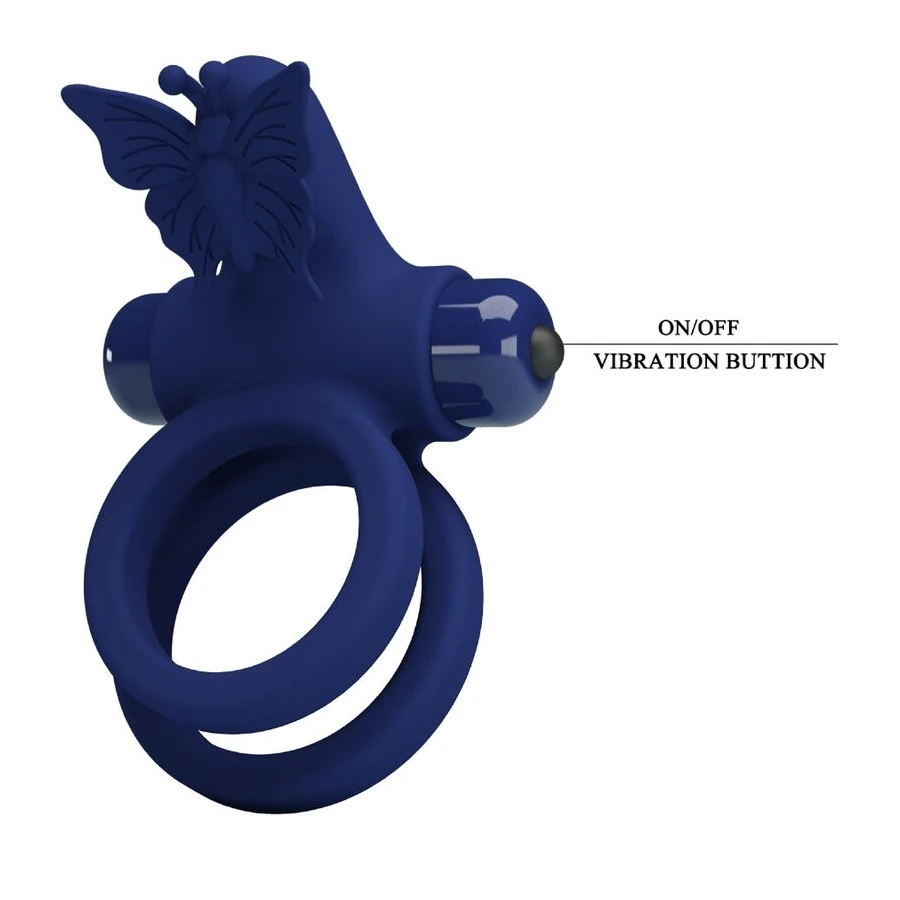 PRETTY LOVE - JAMELE DOPPELRING MIT VIBRATION  SCHMETTERLINGSTIMULATOR BLAU